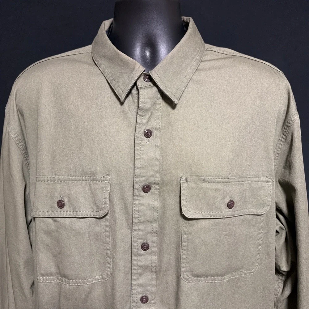 LL Bean Shirt Jacket Mens XL Tall Green Flannel Lined Traditional Fit Shacket